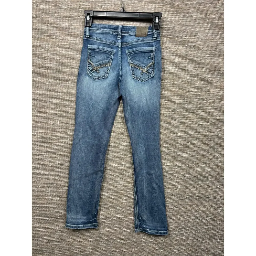 BKE Conner Straight Jeans Womens 10 Blue Medium Wash Embroidered Stretch Denim